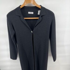 Lord‎ & Taylor Vintage Charcoal Gray Merino Wool Long Cardigan Sweater M 80s-90s